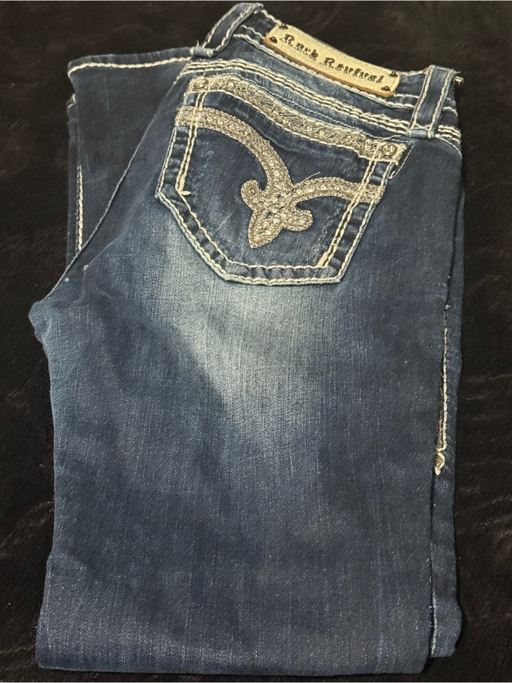Rock Revival Women's Skinny Size 30 - Dark Blue Denim with Silver Embellishment